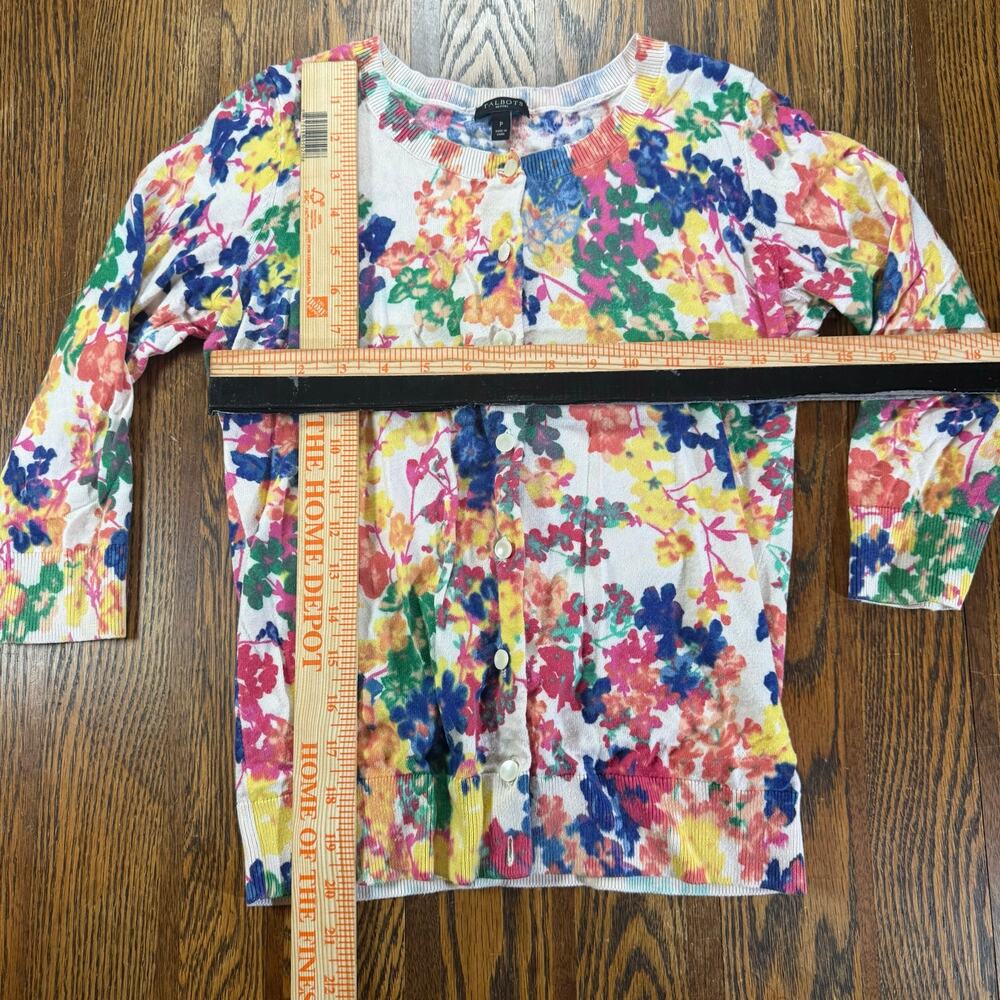 Talbots Womens’s Light Floral Fitted Cardigan Sweater Button Up 3/4 Sleeve Sz P - Picture 7 of 7